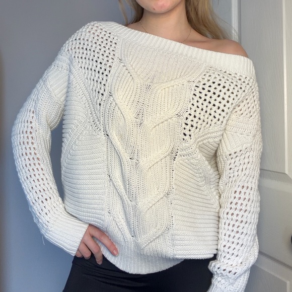 Express Sweaters - Express Off-Shoulder Cream Sweater